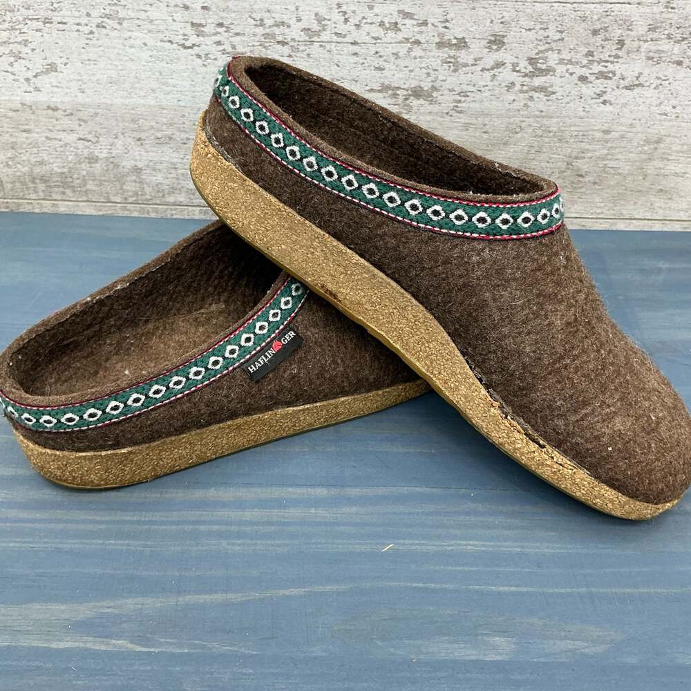 Haflinger Classic Grizzly Wool Felt Clogs Slippers Brown Size 42